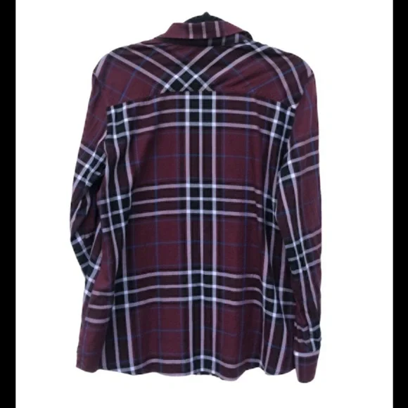Foxcroft burgundy preppy plaid top shirt L14 - Picture 3 of 10